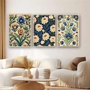 Artsense Floral Wall Art Set of 3 Frames – Large Botanical Lotus & Blue Flower Prints – Traditional Indian Style Artwork – Framed Vinyl Paintings with Plexiglass for Living Room, Bedroom & Home Decor – Ready to Hang (10x13) - Image 1