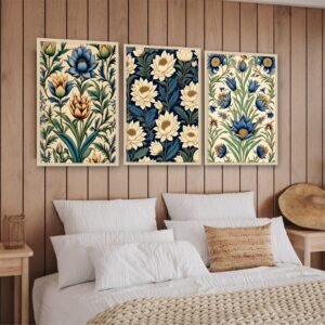 Artsense Floral Wall Art Set of 3 Frames – Large Botanical Lotus & Blue Flower Prints – Traditional Indian Style Artwork – Framed Vinyl Paintings with Plexiglass for Living Room, Bedroom & Home Decor – Ready to Hang (10x13) - Image 2