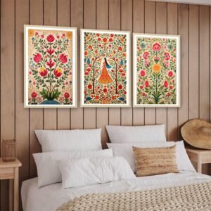 Artsense Floral Vinyl Wall Art Set of 3 Frames – 10x13 Inches (25x33 cm Each) – Traditional Flower & Woman Design for Bedroom, Living Room, Office, Home Decor – Plexi Glass Protected, Easy to Clean, Ready to Hang - Image 5