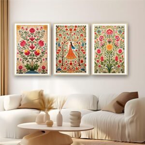 Artsense Floral Vinyl Wall Art Set of 3 Frames – 10x13 Inches (25x33 cm Each) – Traditional Flower & Woman Design for Bedroom, Living Room, Office, Home Decor – Plexi Glass Protected, Easy to Clean, Ready to Hang - Image 1